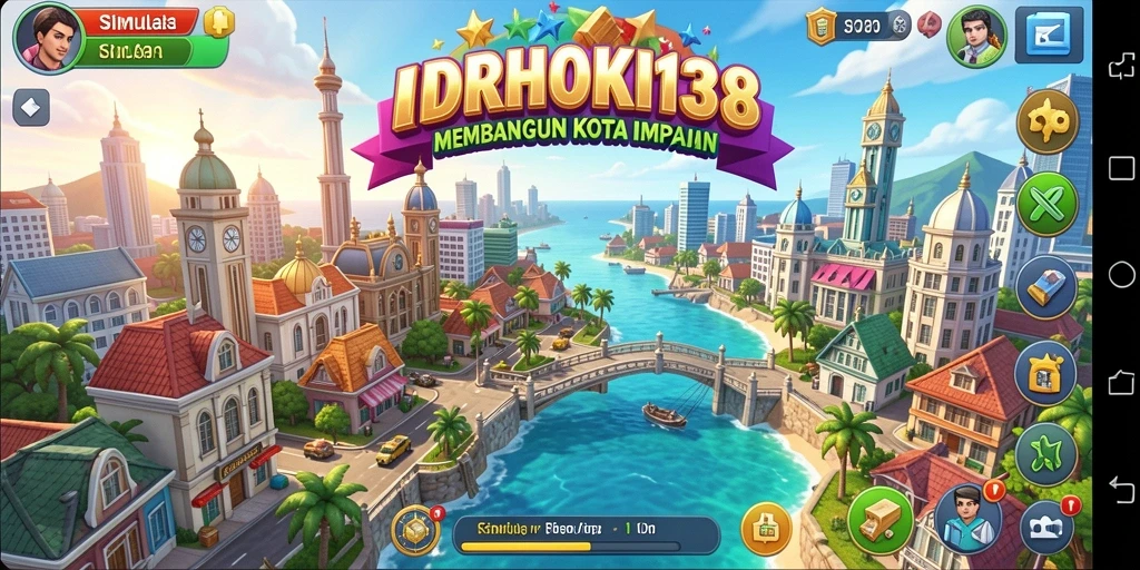 Screenshot gameplay IDRHOKI138 menunjukkan kota yang dinamis dan interaktif.
