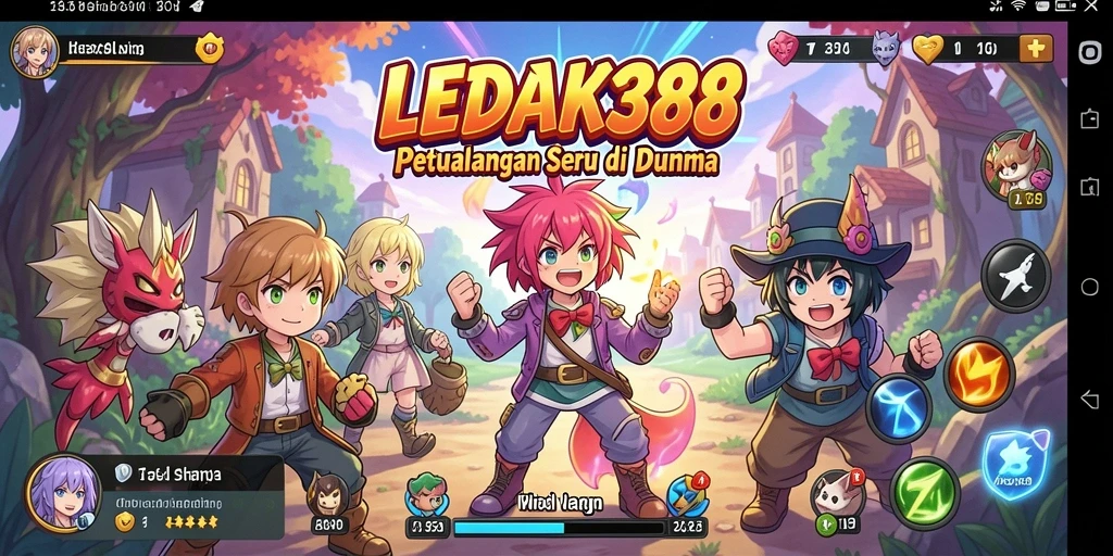 Tampilan gameplay LEDAK388 dengan karakter anime yang menarik.