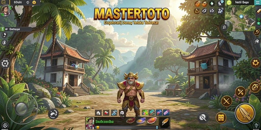 Screenshot utama MASTERTOTO menampilkan pemain saat menjelajahi dunia terbuka yang luas.