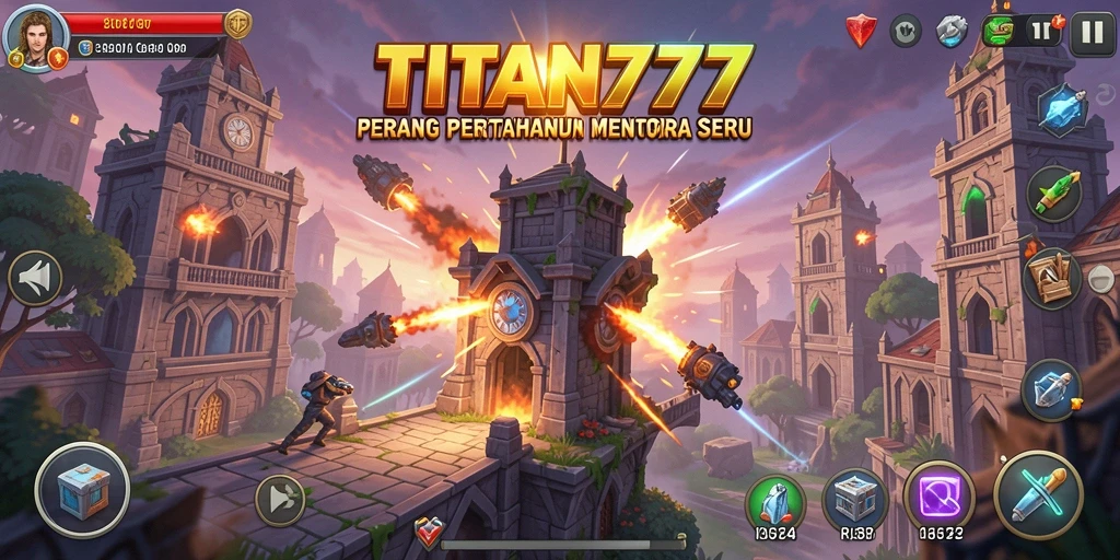 Tampilan menara strategis di TITAN777 saat menghadapi musuh.